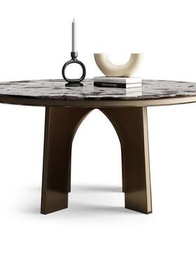 天山暮雪天然奢石厅餐桌轻餐桌户型别墅QYY餐大大圆桌意奢式极简