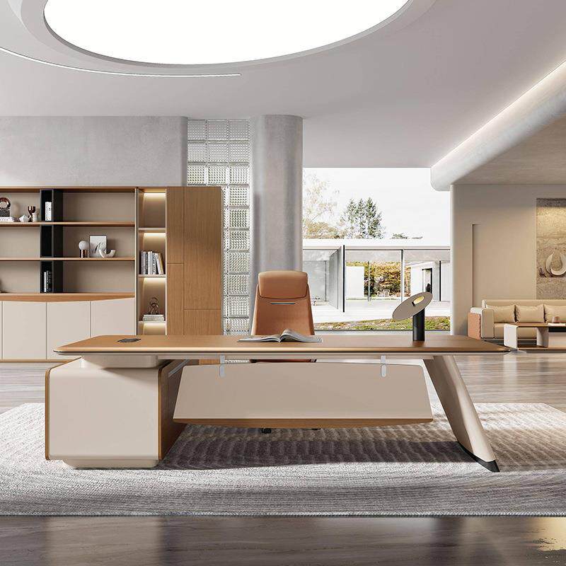 轻奢老板办公桌套总裁桌现代简约办公桌文柜背景柜全办椅公件ZCA