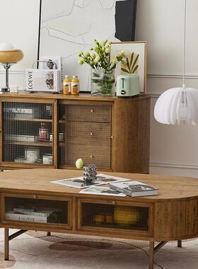 法式复几古实木茶小户型简约客轻厅储物家用圆形椭实木88604茶桌奢家具