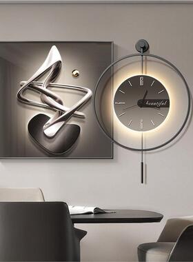 现饰OUM代简约餐奢厅装画高档象餐桌钟表挂画大气轻客厅墙壁画时