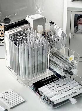 6J笔具筒收纳盒带高颜值文置物架RZI桌面学E习用品整理箱盖亚克力