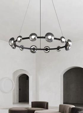 意式轻奢客吊厅圆环设计OCY师现大气别墅样板房全铜玻璃泡代泡灯