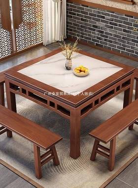 八仙村实木NSI正方形中式原木餐桌农家用中堂桌传统方饭桌店吃饭