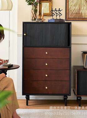 法式复古实木柜斗柜室中古风储卧物收纳小户家用LWR边型柜拼色床