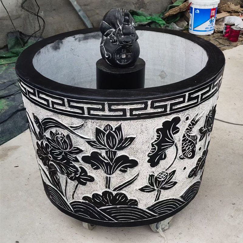 石雕鱼缸花盆养鱼池庭院荷花缸青石仿古水缸天然石缸庭院圆形石槽