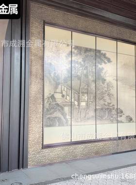 铝艺花雕别墅店堂大仿古木纹中式花缕空65856铝窗花楼雕盘酒店酒屏风