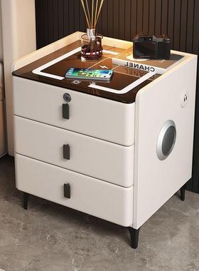 智家能床头柜卧室用多功约能木无线充实电轻奢床CEY边柜现代简指