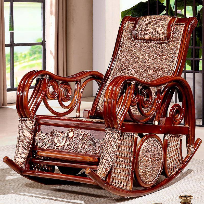 99CH客厅椅人真藤老摇摇沙子发椅GYA家用大人实木藤编逍遥躺椅