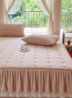 202保5新款ek+P9aR8水洗棉夹棉花边床笠床裙二合罩一加床厚床席梦