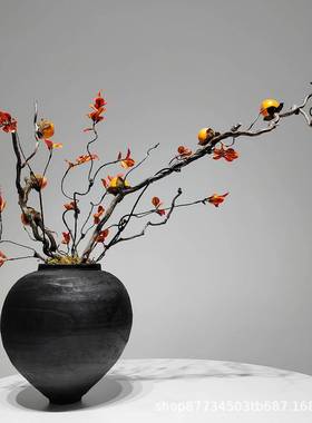 新中式仿真秋色橙色水石榴花艺盆景板间关桌YFN茶几玄样吧台前台