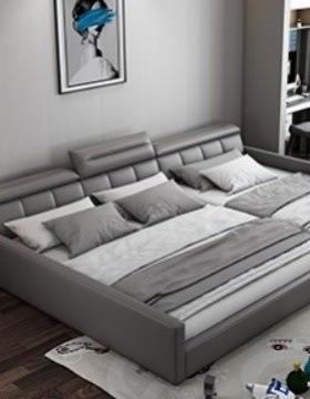 卧室人床榻榻米床简现代亲床拼子接约子母床AVW双加大床白色成人