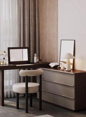 中古风主斗卧床尾柜妆台一体现简约梳妆台镜QRO代子翻盖式化妆隐