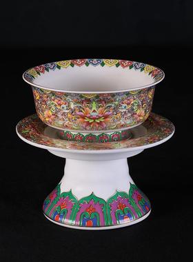 珐供碗高脚莲花陶瓷供碗丝供斋碗家用掐佛GW001具斋天碗工琅厂