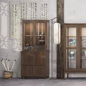 展藏示柜实木沙比利带玻璃门现代简约原339木约禅家具新意中式 简
