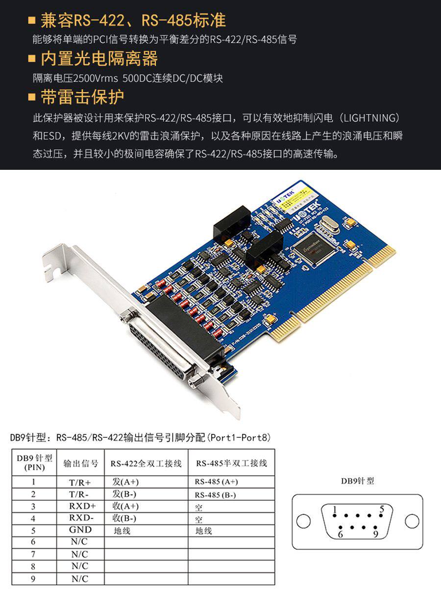 宇泰(UTEK)UT-732I PCI转2口RS485/422串口卡PCI多串口扩展卡