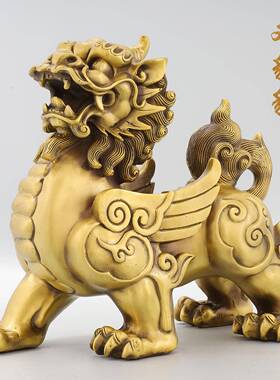 公铜貔貅件一摆对黄铜招财OBP貔恘皮丘铜制貔貅对怪兽客室厅办开