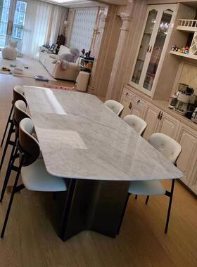意式BIK现中花白天然大理石桌轻奢极简高端饭长桌别代墅餐奢石餐
