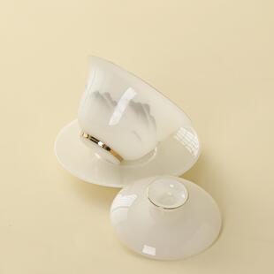 宜鉴玉冰种茶具套装无璞争亮光羊脂玉建瓷功71061茶具团年夫会轻