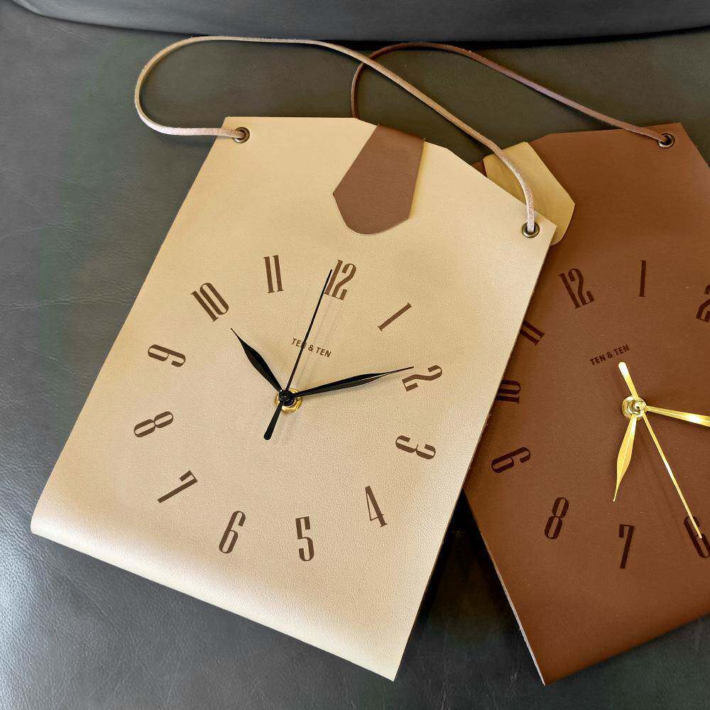 袋形创意挂现代艺时钟挂墙表复古钟皮革皮革钟个性客厅卧术室静音