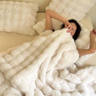 仿毛皮绒毯毯适38亲泡泡兔毛冬季沙发休舒闲毯轻奢床尾盖毯追肤剧