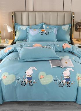 新款棉四件套纯棉加磨毛被套床单三件厚套66565单人双人家用全床