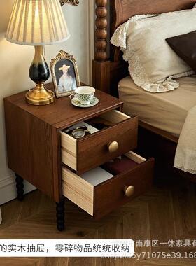 法式复古实木床柜床黑色美式卧室头收纳柜储柜物置KYB物柜实木边