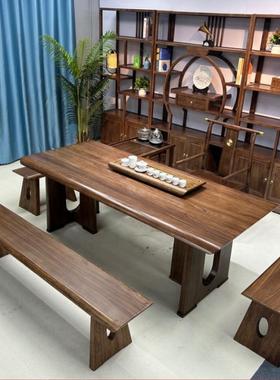 新中实木大茶板桌椅厂台式组合办公一桌五椅泡茶桌87589家用茶台