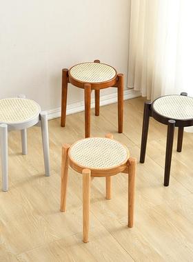 圆木凳藤圆简约编实木凳子可叠放53048家用客厅休闲凳折叠子梳妆