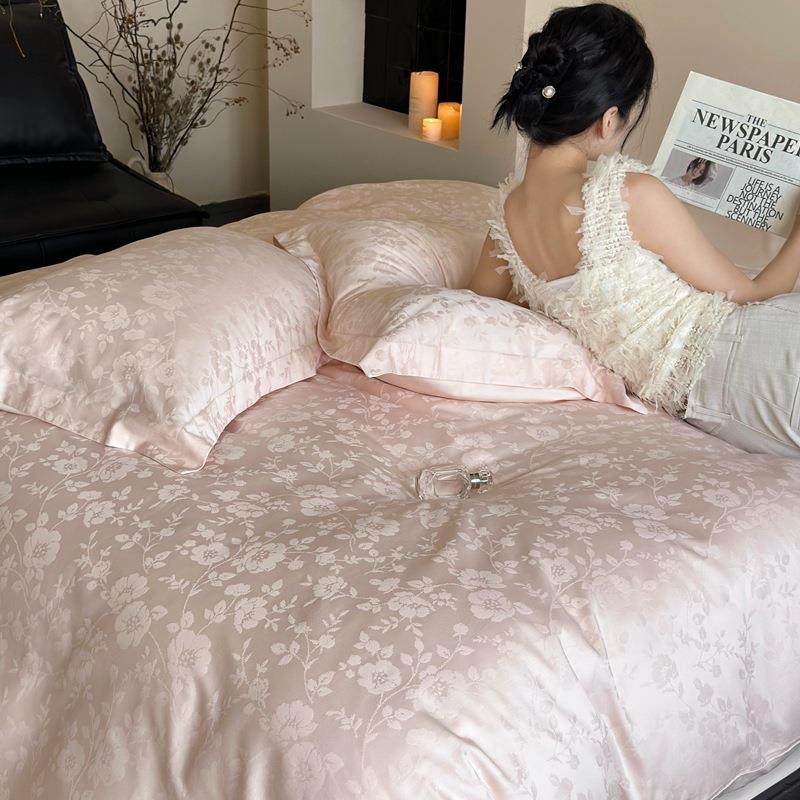 100S贡WUF缎提花长绒棉全棉四法件套式古玫瑰花卉复纯被套床上用