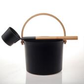 厂价销桑黑色铝拿桶铝勺圆勺桑拿房用竹提手铝桶铝勺直7OZEL喷涂