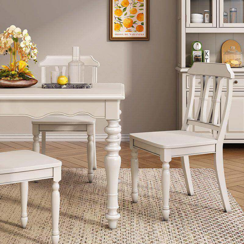 美式餐无品牌/村全实木长餐桌椅组合小户型原木方乡形家用奶油风