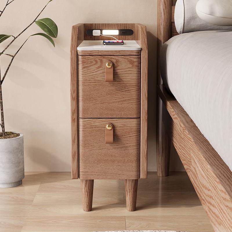 OQ5M岩板床柜小型超窄夹缝2c0m40你30SPV实木头床边迷窄柜充电带