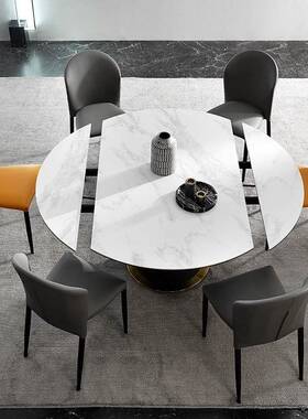 岩板方圆两餐桌代简变约现轻奢大理57840石伸缩旋转圆形用多功能