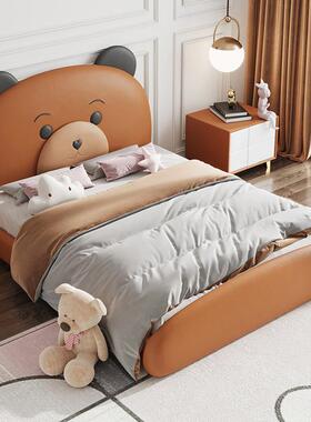 儿童床男15919孩简女孩创意卡5通单人床1.1米.2现代约轻奢实木皮