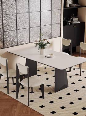 古复实餐桌长方形29579轻奢高端木腿悬实浮哑光白色12mm岩板餐木