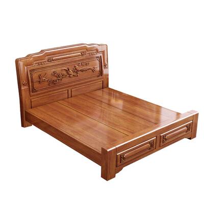 中式实木床81.5梨木金双人床花1.米榫卯结构古典雕花加MNB厚工厂