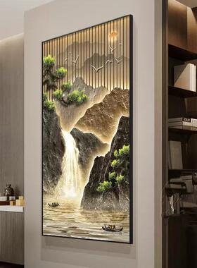 ZQS流水生玄关装门饰画入户走廊过财道挂画新中式水竖版客山厅带