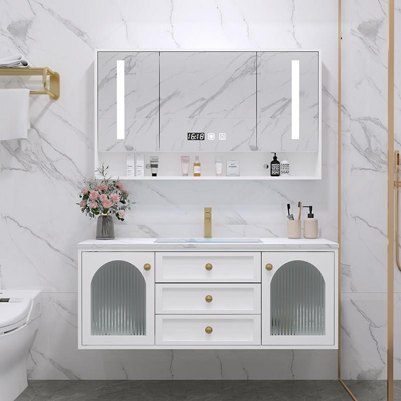 欧洲法式柜INX奢别轻墅标配简星约光白橡木浴室双盆一体陶瓷台面