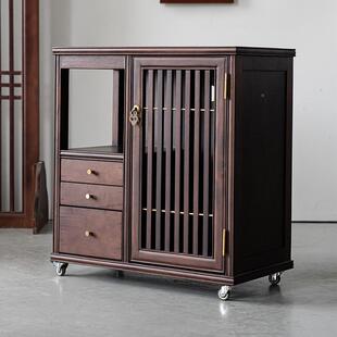 胡MKJ木桃茶车移动茶桌家用小茶实木茶台柜水烧水壶一体边柜中式