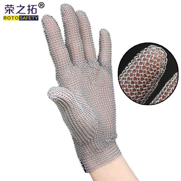 荣拓之30锯4L切不锈钢环钢丝手套防电检验厂QEY防刺屠宰裁剪五级
