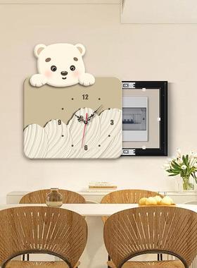 现简约电表电箱装饰猫画代带钟50869表卡通熊配箱挂画遮挡电源开