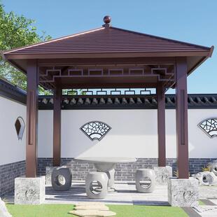 别墅庭院花园户外观景亭子铝合建金公仿古凉亭古长廊仿木纹遮凉园