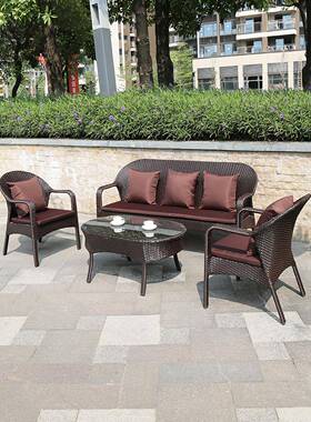 藤沙桌发三人客椅阳台ZWP休闲椅藤编桌椅户外厅藤沙发藤椅庭院靠