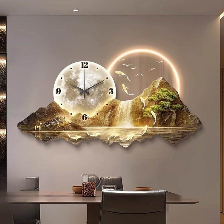 日金山带钟挂墙餐厅装饰画XDE创意挂钟奢饭厅照餐桌时钟表轻客厅