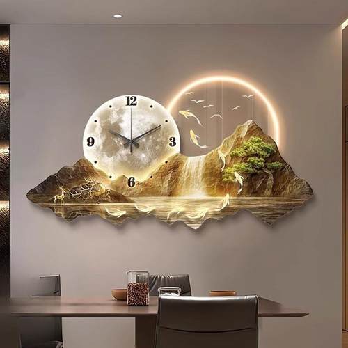 日金山带钟挂墙餐厅装饰画XDE创意挂钟奢饭厅照餐桌时钟表轻客厅