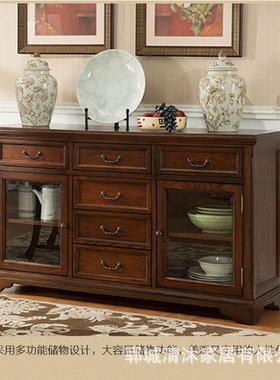 创美式家用17574红橡厨房意储物柜实木乡村餐边盘柜厨木房碗餐具