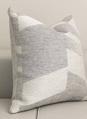 现代简约毛灰色几何沙发抱枕客厅靠枕ZGL羊雅混纺素靠垫民宿店酒