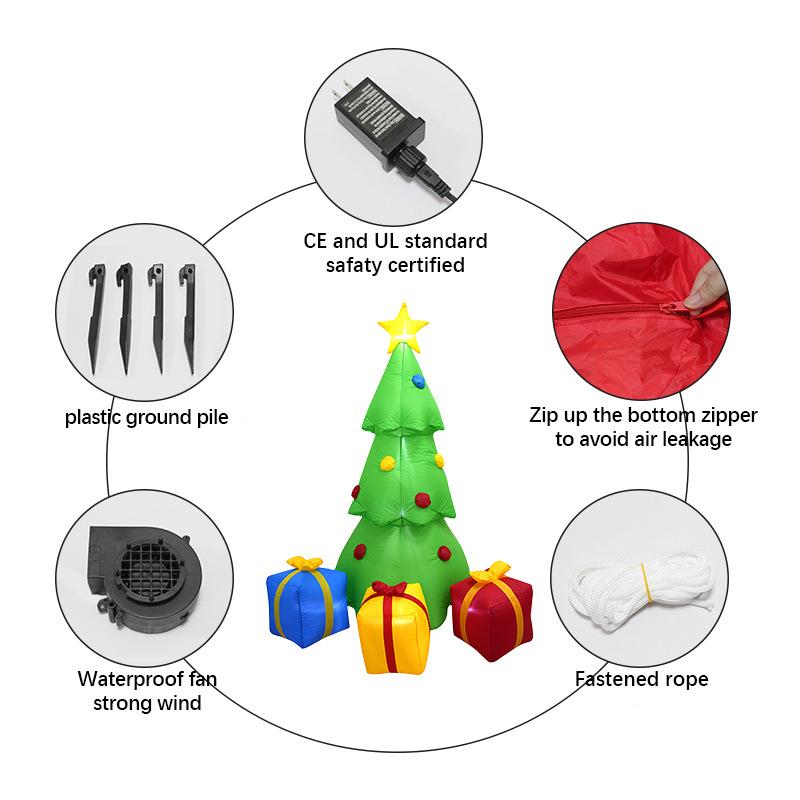 跨境7FT圣21511诞节星星礼包充气圣诞树气品庭院装模饰LED光发派