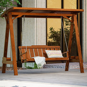 楼顶露台木头实木秋千顶孩子木制摇椅户外庭院木质室外防腐木吊椅