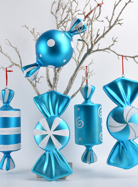 节庆装饰用品蓝色40CM彩绘糖果挂件商场酒店摄影场景布置糖果挂饰